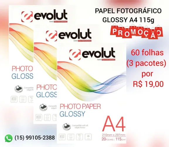 Papel Fotográfico Glossy 115g A4 60 folhas