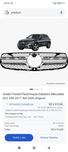 Grade Frontal para-choque dianteiro Mercedes glc250 2017ate 2020