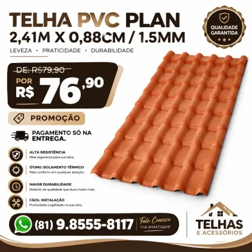 Telha PVC Eplast Plan 2,41m x 0,88cm / 1.5mm ( Cor: Ceramica)