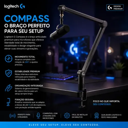 Braço Articulado Logitech G Compass para Microfone de Mesa
