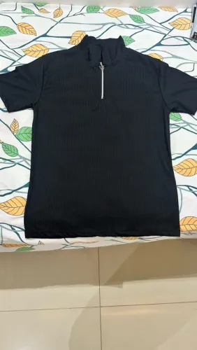 Camisa Polo Zíper Premium Listrada Masculina Malha Canelada