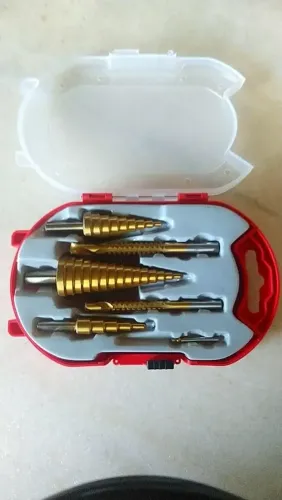 Kit 6 Brocas Titânio Escalonada Amarela Aço e Broca Corte Lateral Marcador Punção Com Caix