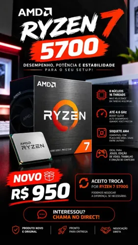 Ryzen 7 5700 NOVO NA CAIXA SEM USO! ACEITO TROCA POR 5700G
