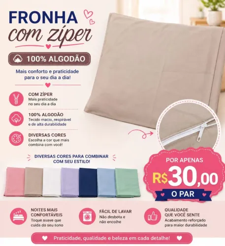 Par de Fronha 100% algodão com ziper