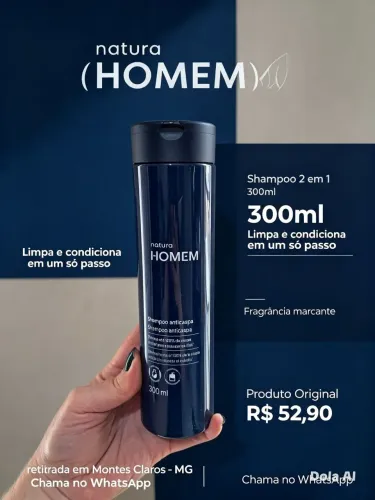 Shampoo Natura Homem 2 em 1,300ml 
