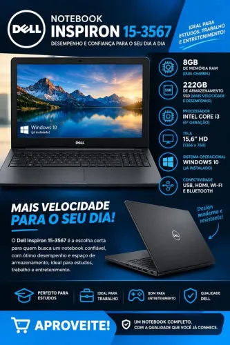 Notebook Dell Inspiron 15-3567 | 8GB RAM + SSD 222GB | R