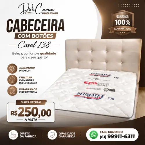 Cabeceira Casal 138 cm com Botões Estofada | Fabricação Própria | Direto da Fábrica
