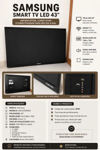 Samsung Smart TV LED 43? | Modelo UN43J5290AG