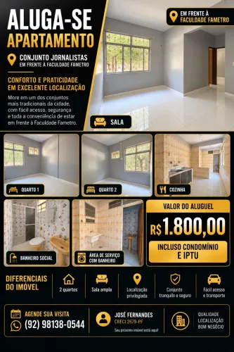 Apartamento 2 Quartos no Conjunto Jornalistas em Frente à Fametro