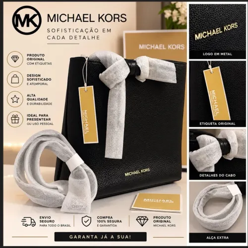 Bolsa Michael Kors Emilia Small Bucket Bag Couro Preta Nova com Etiqueta