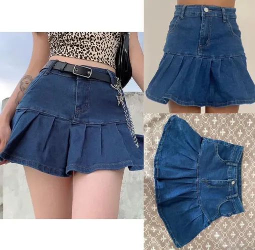 Saia denim plissada jeans japonesa estilo shoujo k-pop jeans (16 anos)