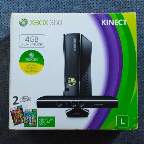 XBOX 360 COM KINECT - ORIGINAL - NA CAIXA - SERIAL BATENDO
