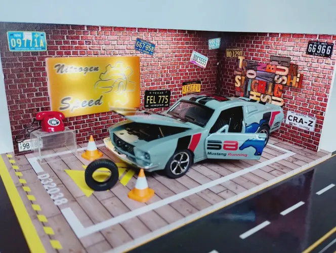 Linda Miniatura de carro com Diorama e luz de led