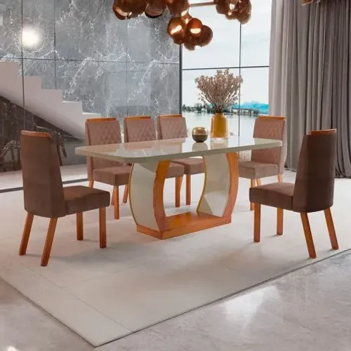 Mesa de jantar Vigor Luxo com 6 cadeiras - Bom Pastor