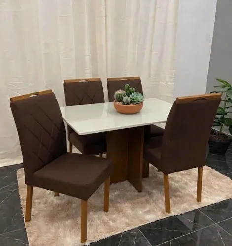 Mesa de jantar Los Angeles com vidro laqueado e 4 cadeiras