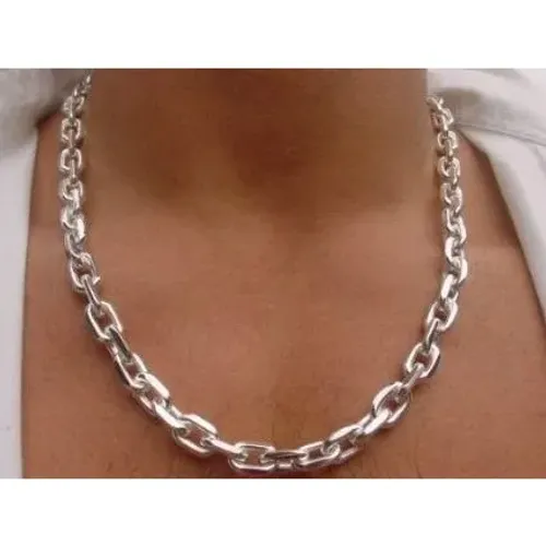 Cordão Prata 950 Elos Corrente 120 Gramas 8 mm 60 Cm Peça de Prata Maciça e Brilhosa
