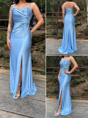 Vestido de festa azul serenity