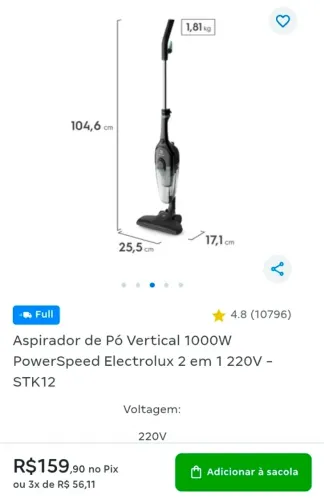 Aspirador de pó Electrolux, garantia de fábrica