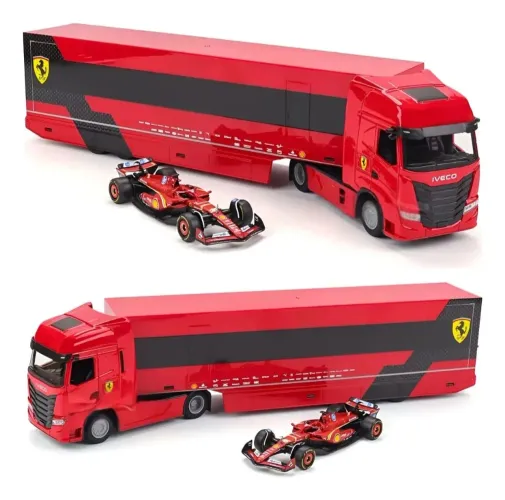 Miniatura 1:43 Caminhão F1 2024 Ferrari Com Carro SF-24 #16 Leclerc Bburago 1:43 Lacrado
