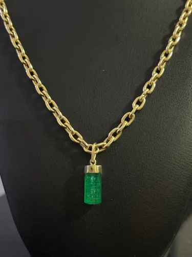 Corrente Ouro18k pingente esmeralda 