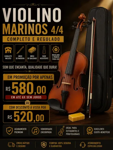Violino Marinos 4/4 kit completo com arco breu e estojo em promoção