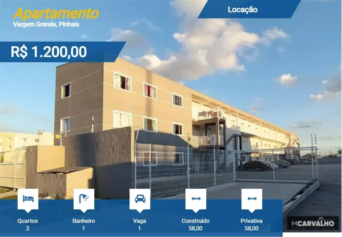 Apartamento para Locação em Pinhais, Vargem Grande, 2 dormitórios, 1 banheiro, 1 vaga