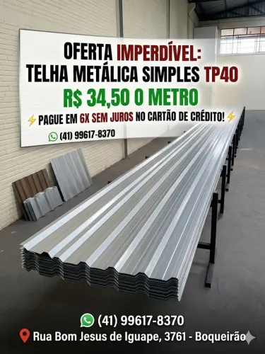 Telhas Metálicas parcelado sem taxa no cartão de crédito 
