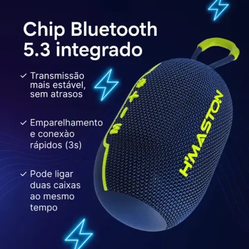 Caixa de Som Portátil Sem Fio Bluetooth 5.3 RGB 10 Horas TWS 1800mAh H'MASTON Original