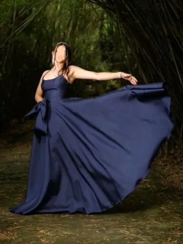 vestido de festa longo azul marinho