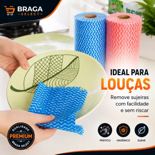 Pano Descartável Multiuso 25x30cm | Rolo com 50 Panos | Super Resistente