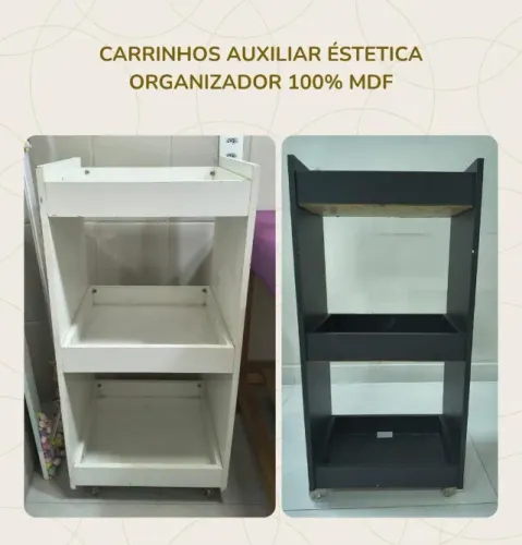 Carrinho auxiliar de estética em MDF com rodinhas