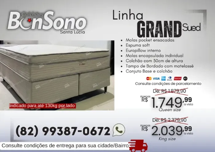 Cama King size ou queen size conjunto Base e Colchão BonSono 