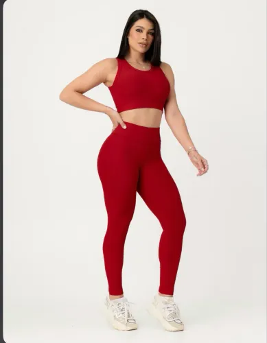 CONJUNTO CANELADO TOP CRUZADO NAS COSTAS E CALCA LEGGING Tamanho:g