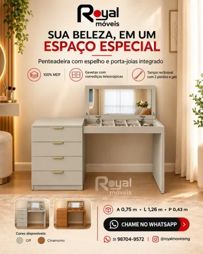 Penteadeira Bancada 1.26M 3 em 1. Produto Novo Direto de Fábrica P/Sua Casa.