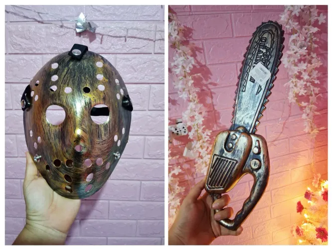 Máscara jason e serra elétrica festa a fantasia 