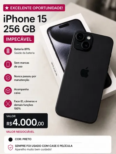 iPhone 15/ 256 GB - Preto
