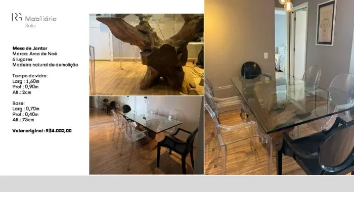 Mesa de Jantar madeira organica e tampo em vidro