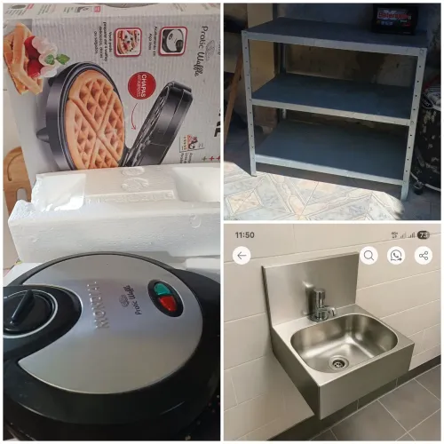 Desapego . Mesa calvonizada com 3 prateleiras, pia de inox e máquina de welf