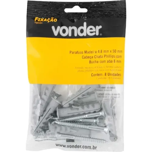 Parafuso madeira phillips, 4,8 mm x 50,0 mm, com bucha de nylon de 8,0 mm, VONDER