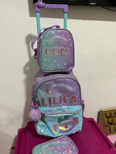 Mochila Escolar Infantil + Lancheira + Estojo | Lilás
