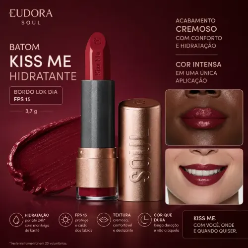 Batom Hidratante Bordô Look do Dia SOUL Kiss Me 3,7g