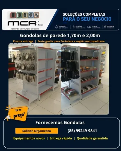 Fornecemos gondolas de pronta entrega e equipamentos novos .