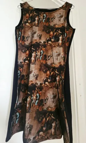 Vestido tubinho spandex preto com tela estampada barroco/ Tamanho P / Peça única
