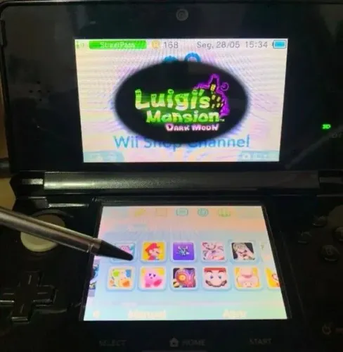 Nintendo 3ds desbloqueado com caixa e base carregadora