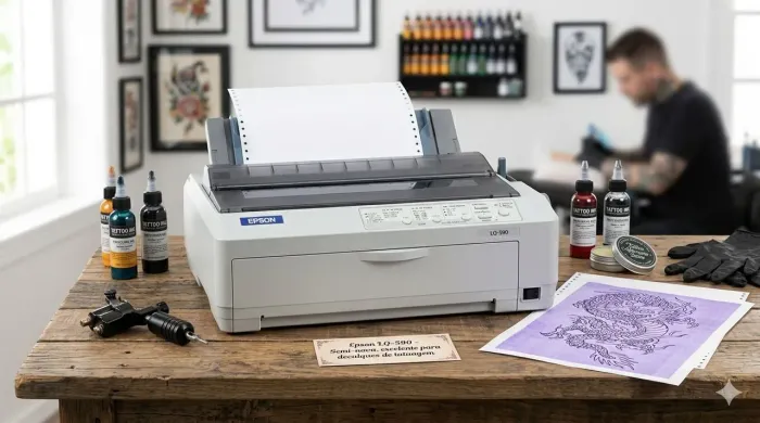 Impressora Matricial LQ-590 pouco uso em estúdio de tatuagem