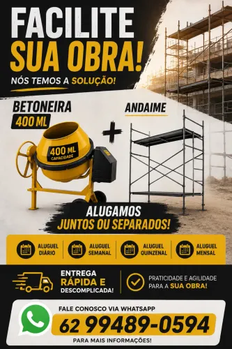 Locação de betoneira e andaime