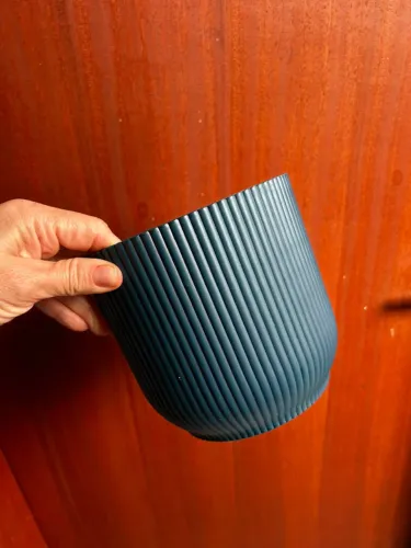 Cachepô Decorativo Canelado Azul Petróleo - 14 x 16 cm