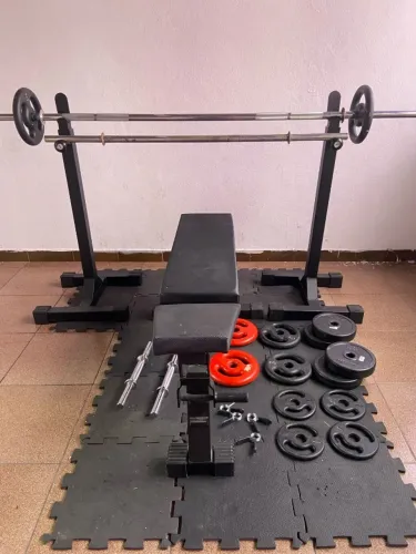 kit academia/ musculação completo 34 kilos de anilha