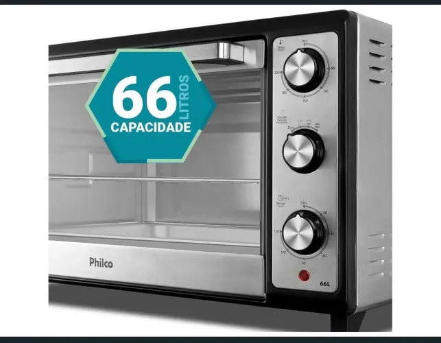 Forno Elétrico de Bancada Philco Multifuncional Grill 66L com Lâmpada Preto PFE66 127v