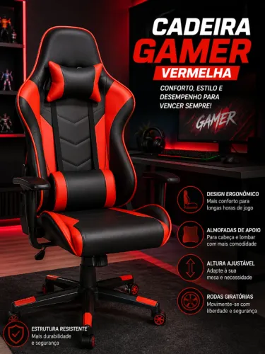 Cadeira Gamer Vermelha e Preta